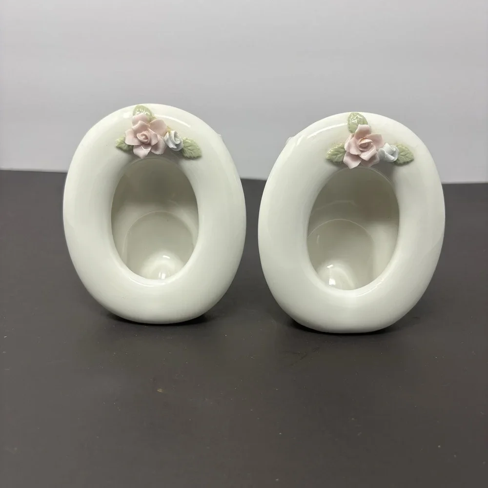 Vintage Norcrest Japan Porcelain Photo Frames Pair Roses Cottage Shabby Chic